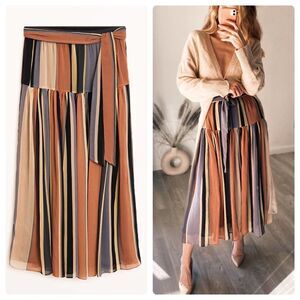 Mango Skirt Stripes Midi Belted New